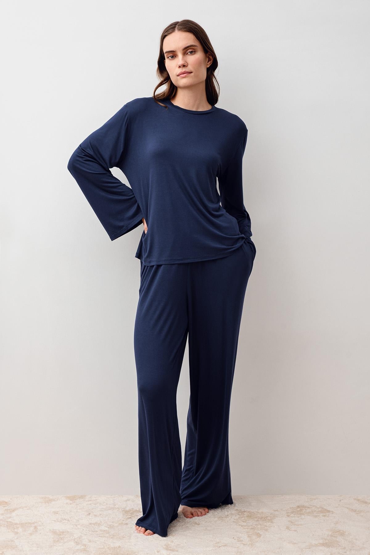 Uzun Kollu Oversize Basic Likralı Viskoz Alt Üst Takım 20210