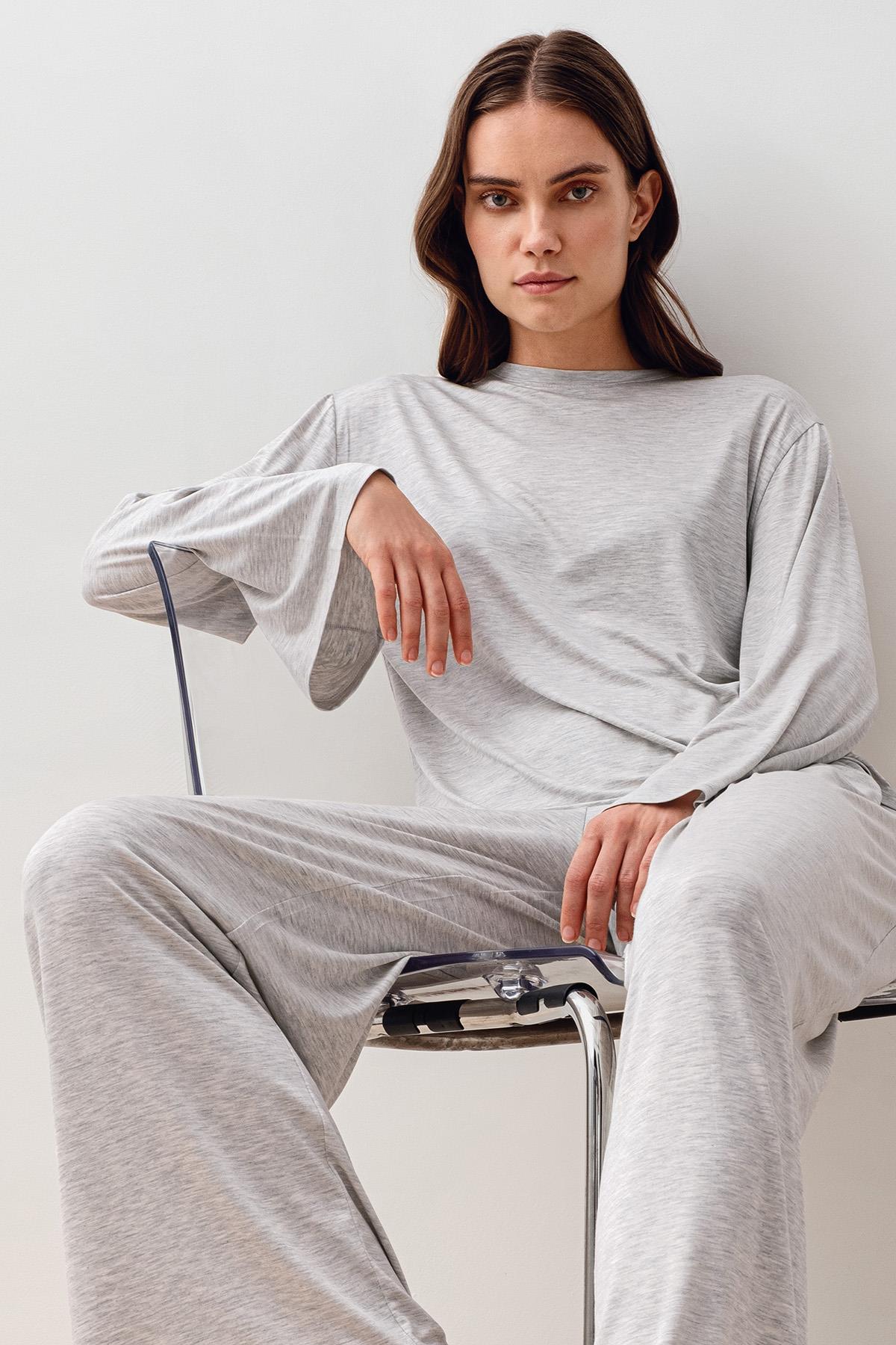 Uzun Kollu Oversize Basic Likralı Viskoz Alt Üst Takım 20210