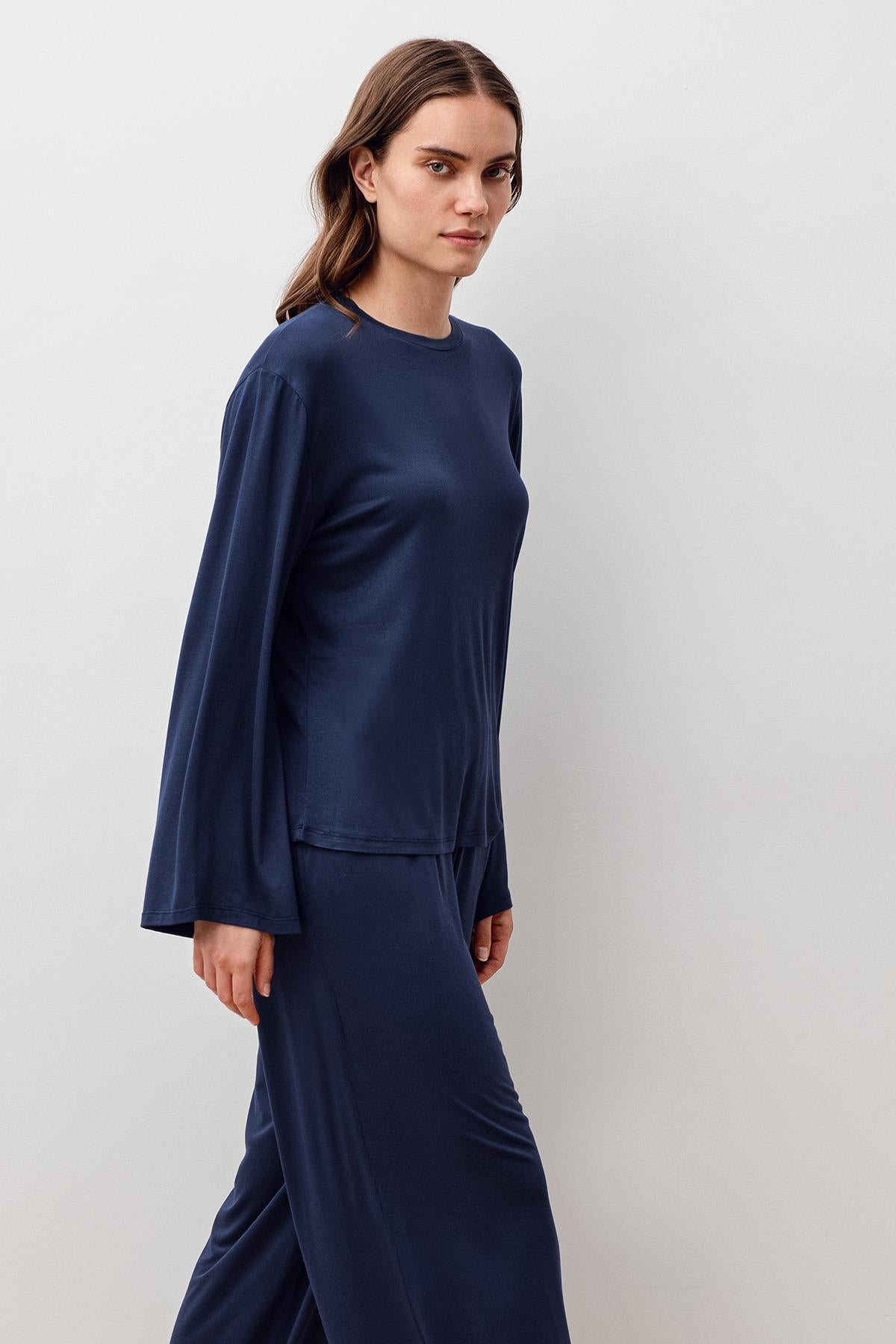 Uzun Kollu Oversize Basic Likralı Viskoz Alt Üst Takım 20210