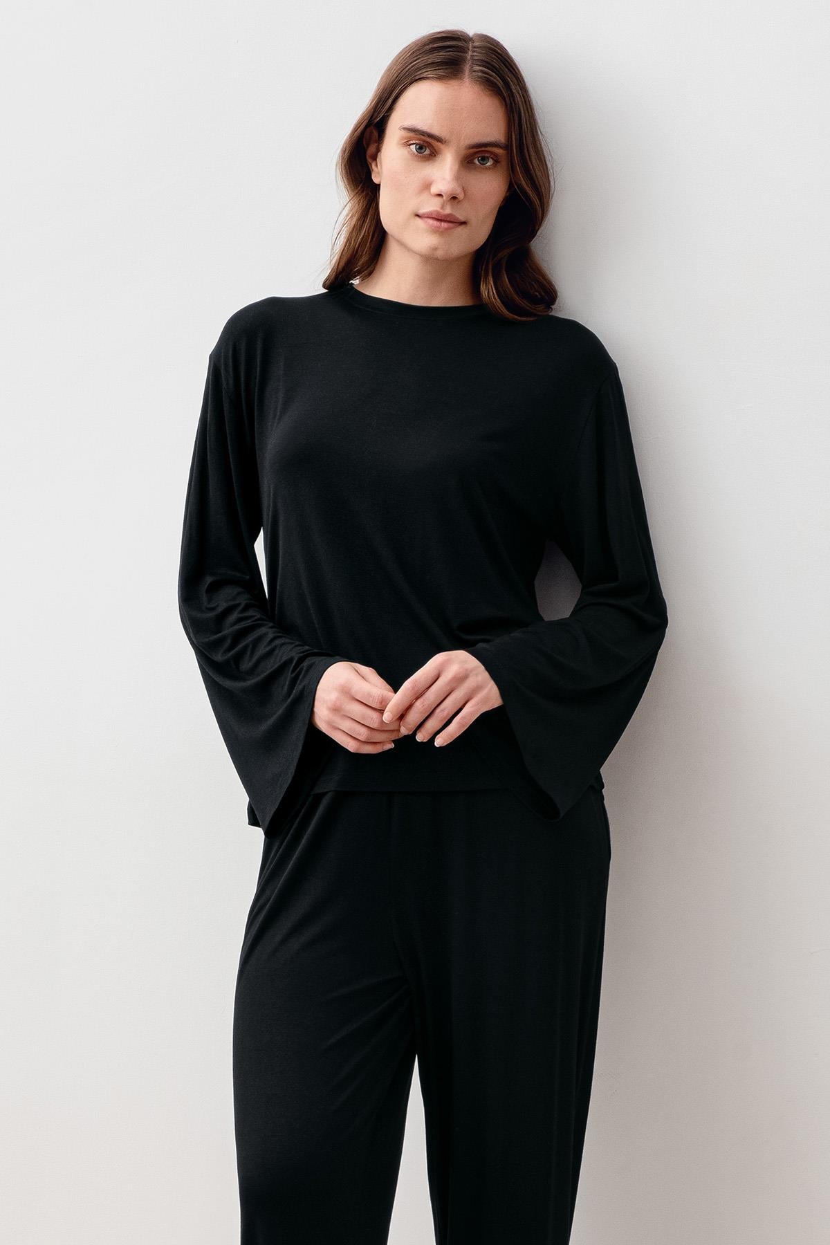Uzun Kollu Oversize Basic Likralı Viskoz Alt Üst Takım 20210
