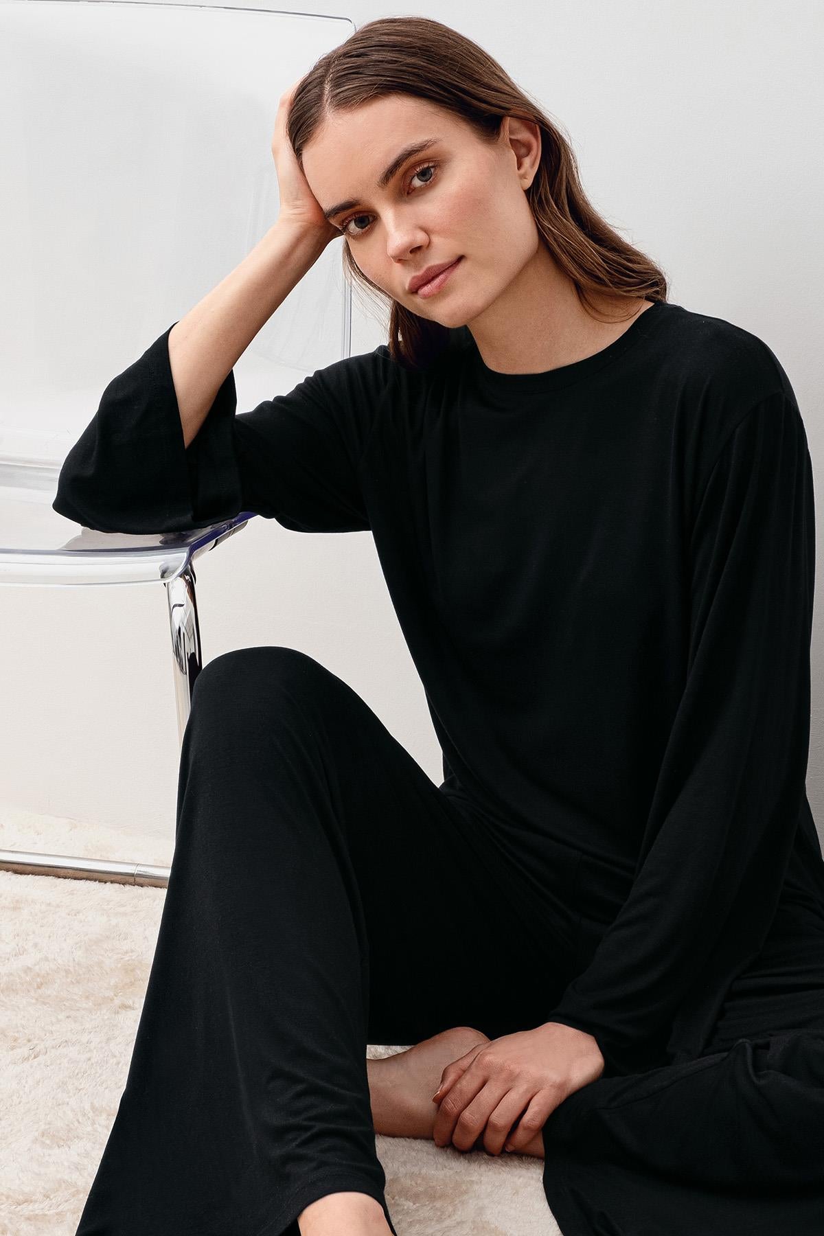 Uzun Kollu Oversize Basic Likralı Viskoz Alt Üst Takım 20210