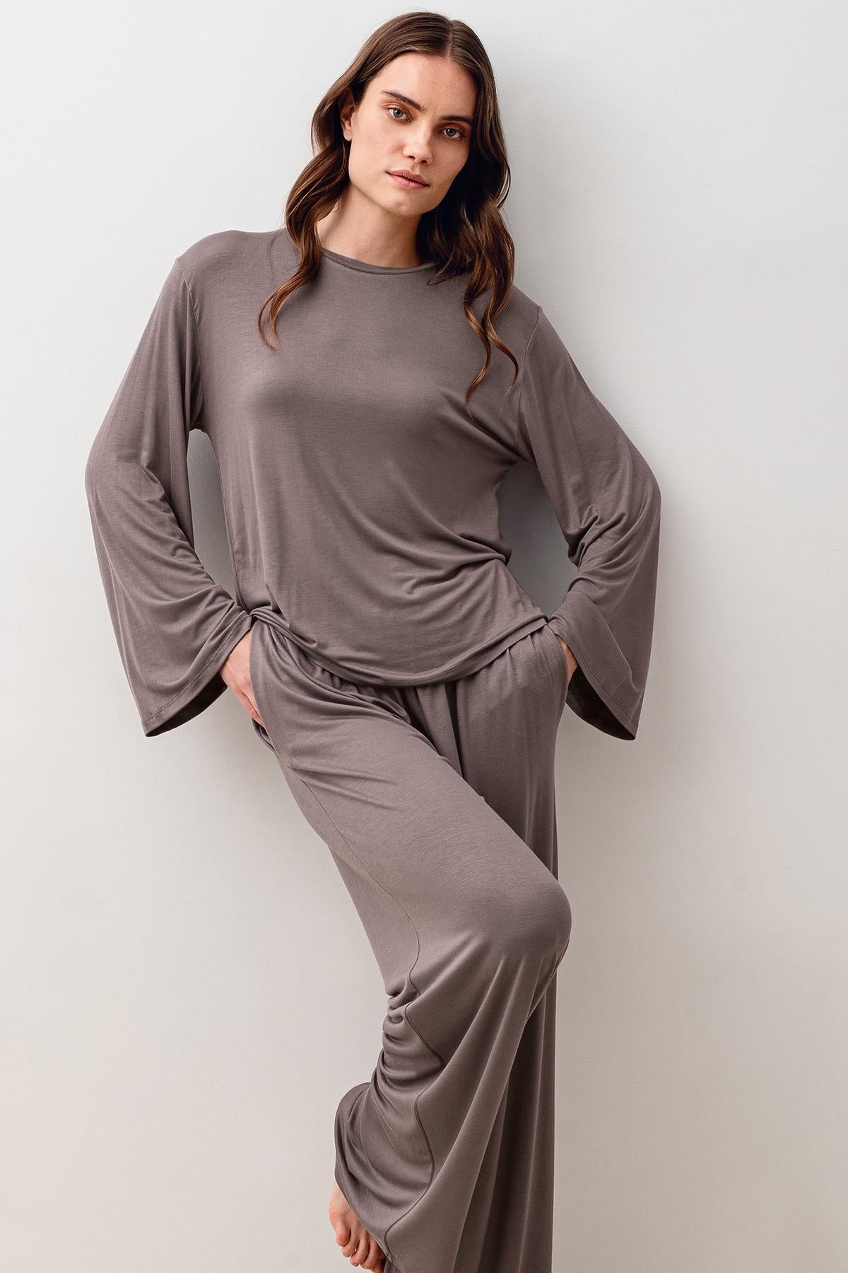 Uzun Kollu Oversize Basic Likralı Viskoz Alt Üst Takım 20210