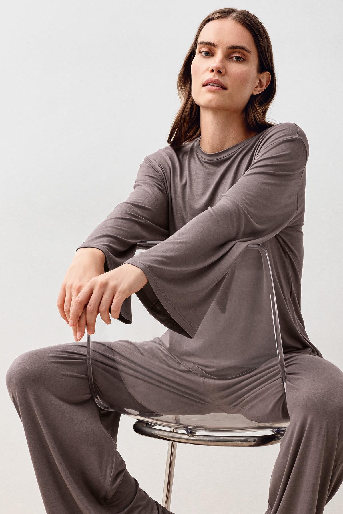 Uzun Kollu Oversize Basic Likralı Viskoz Alt Üst Takım 20210