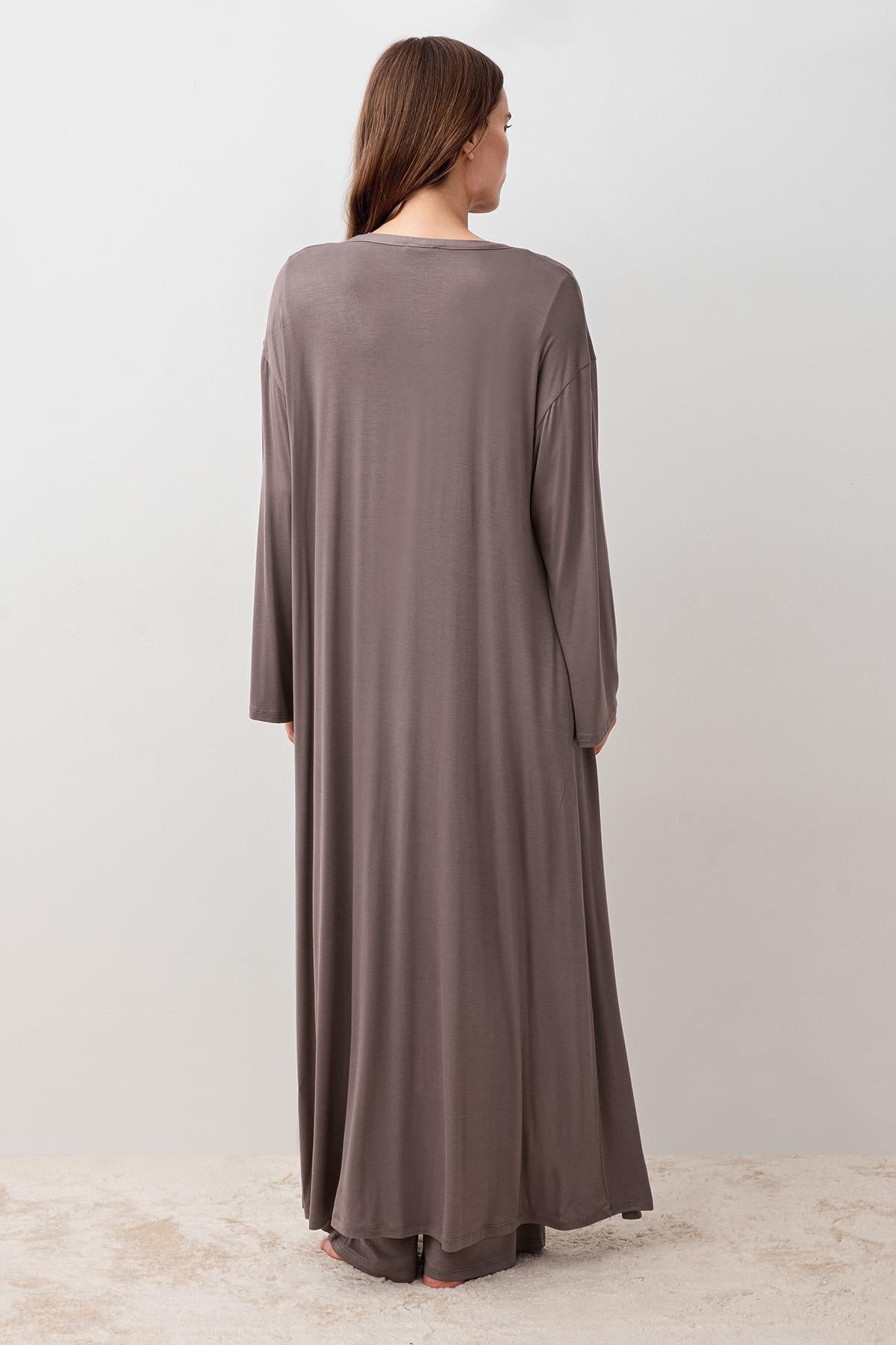 Uzun Kollu Esnek Viskoz Hamile Sabahlık Pijama Takım 20312