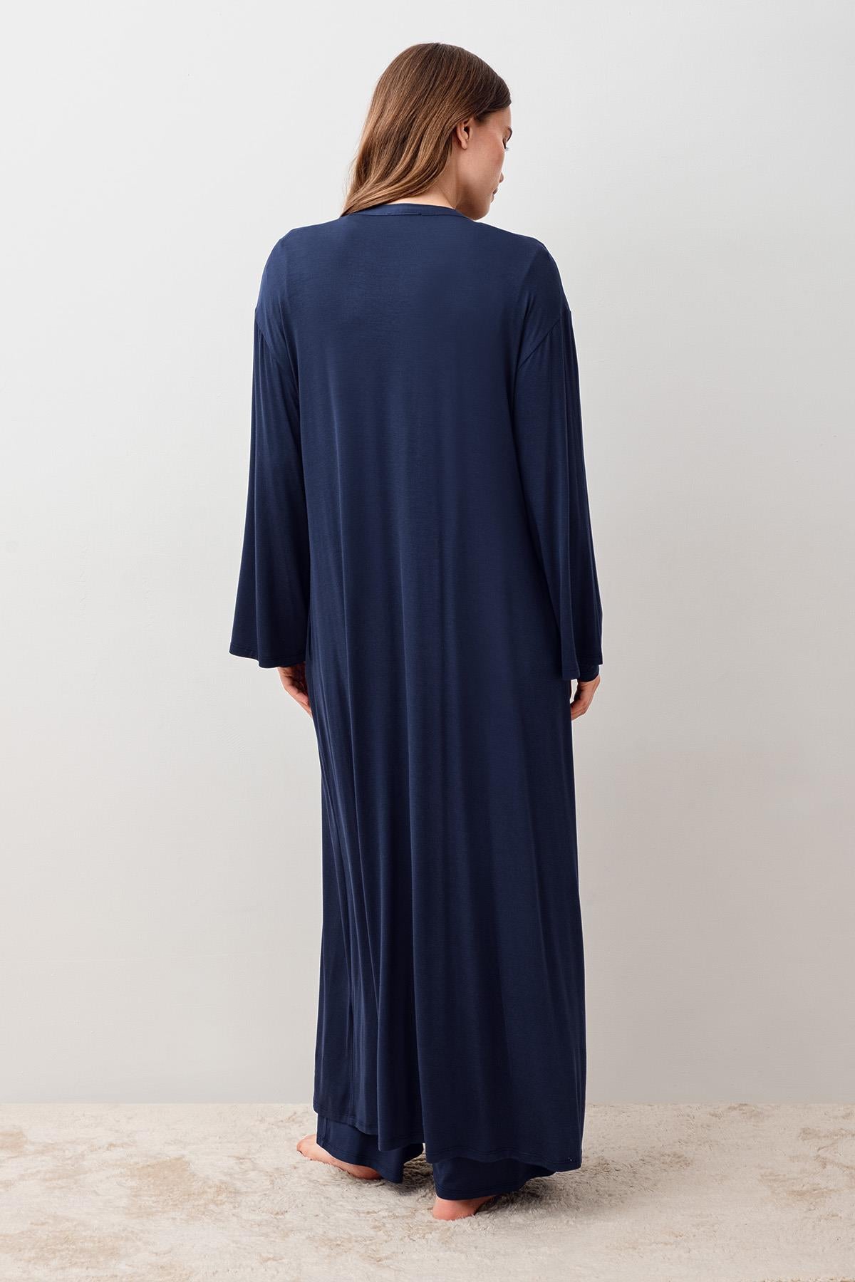 Uzun Kollu Esnek Viskoz Hamile Sabahlık Pijama Takım 20312