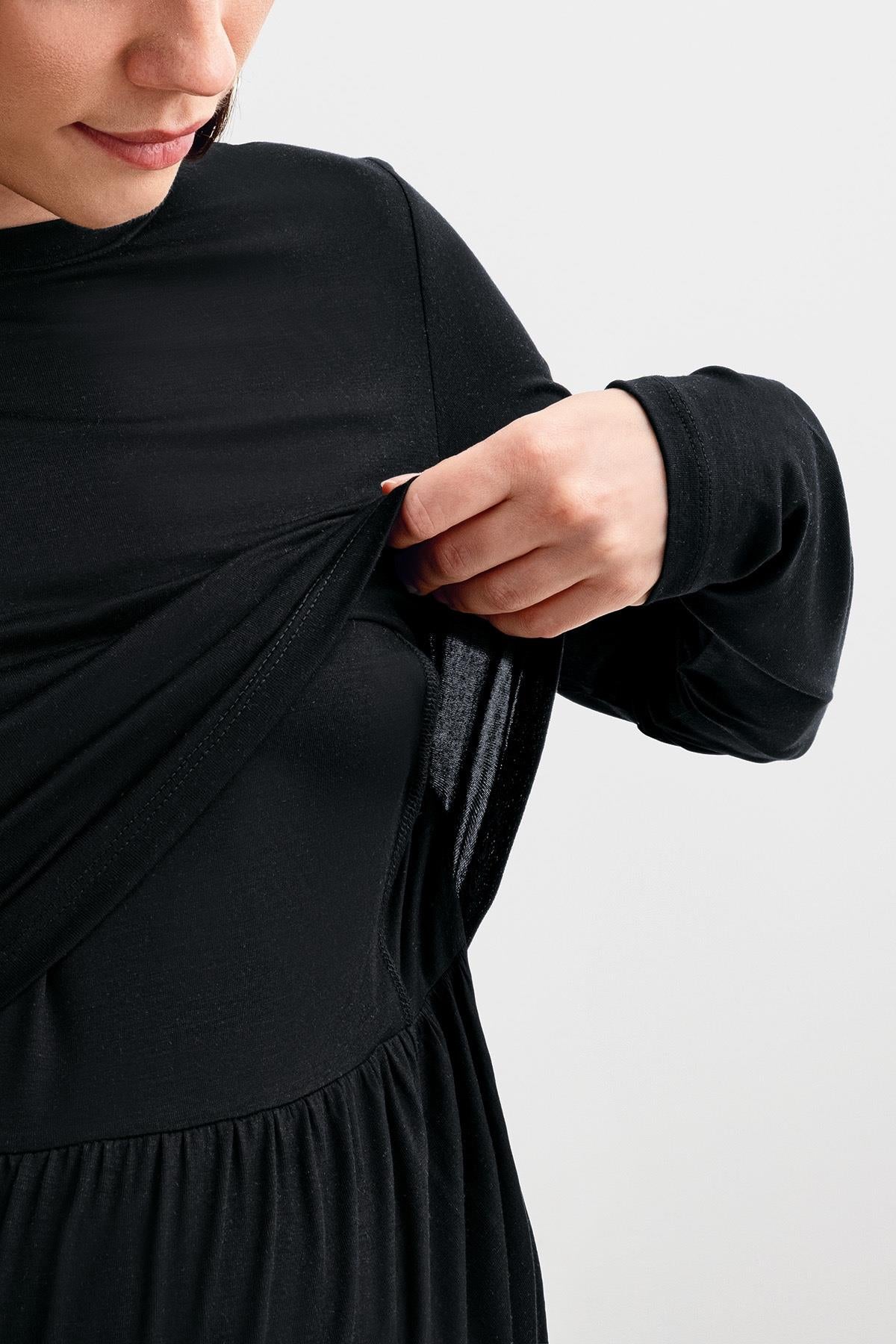 Uzun Kollu Esnek Viskoz Hamile Sabahlık Pijama Takım 20312