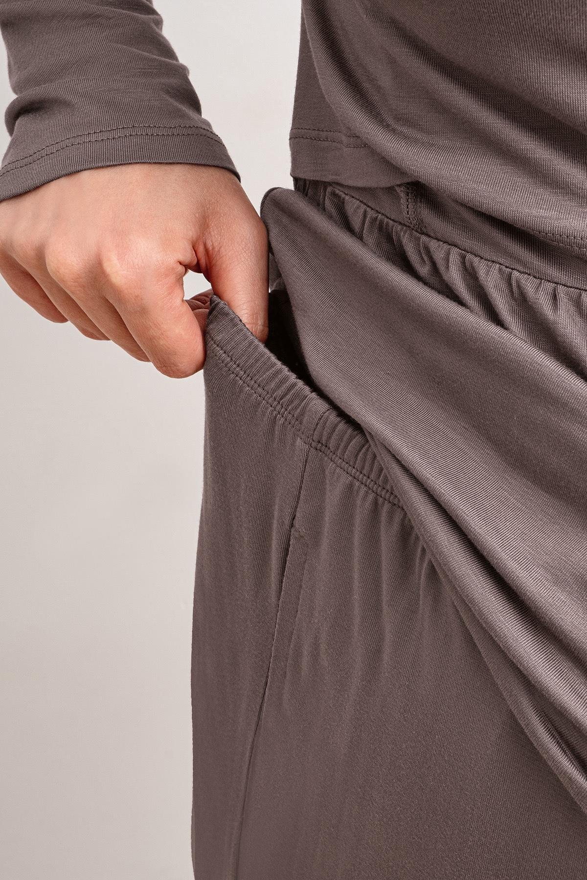 Uzun Kollu Esnek Viskoz Hamile Sabahlık Pijama Takım 20312