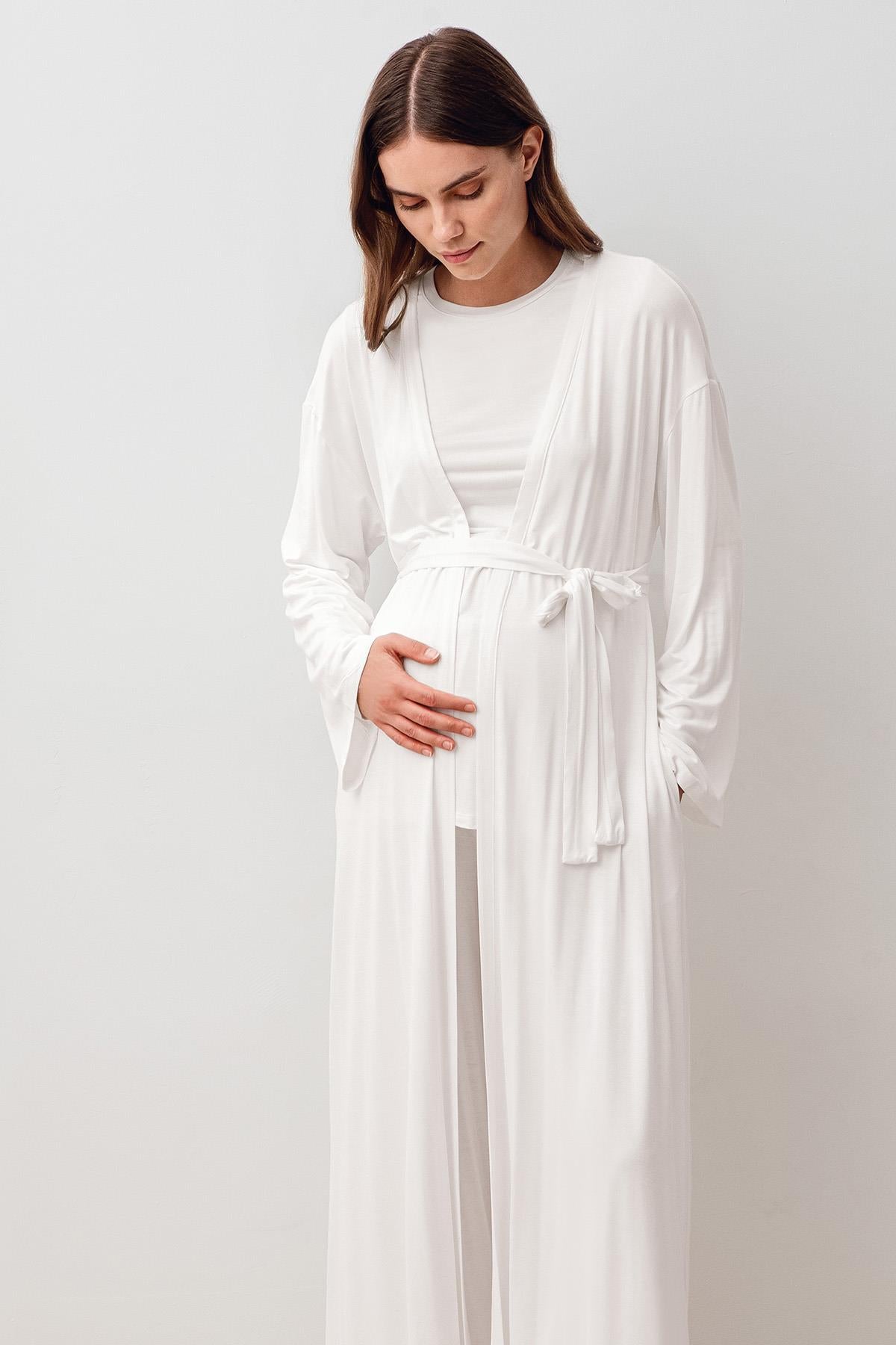 Uzun Kollu Esnek Viskoz Hamile Sabahlık Pijama Takım 20312