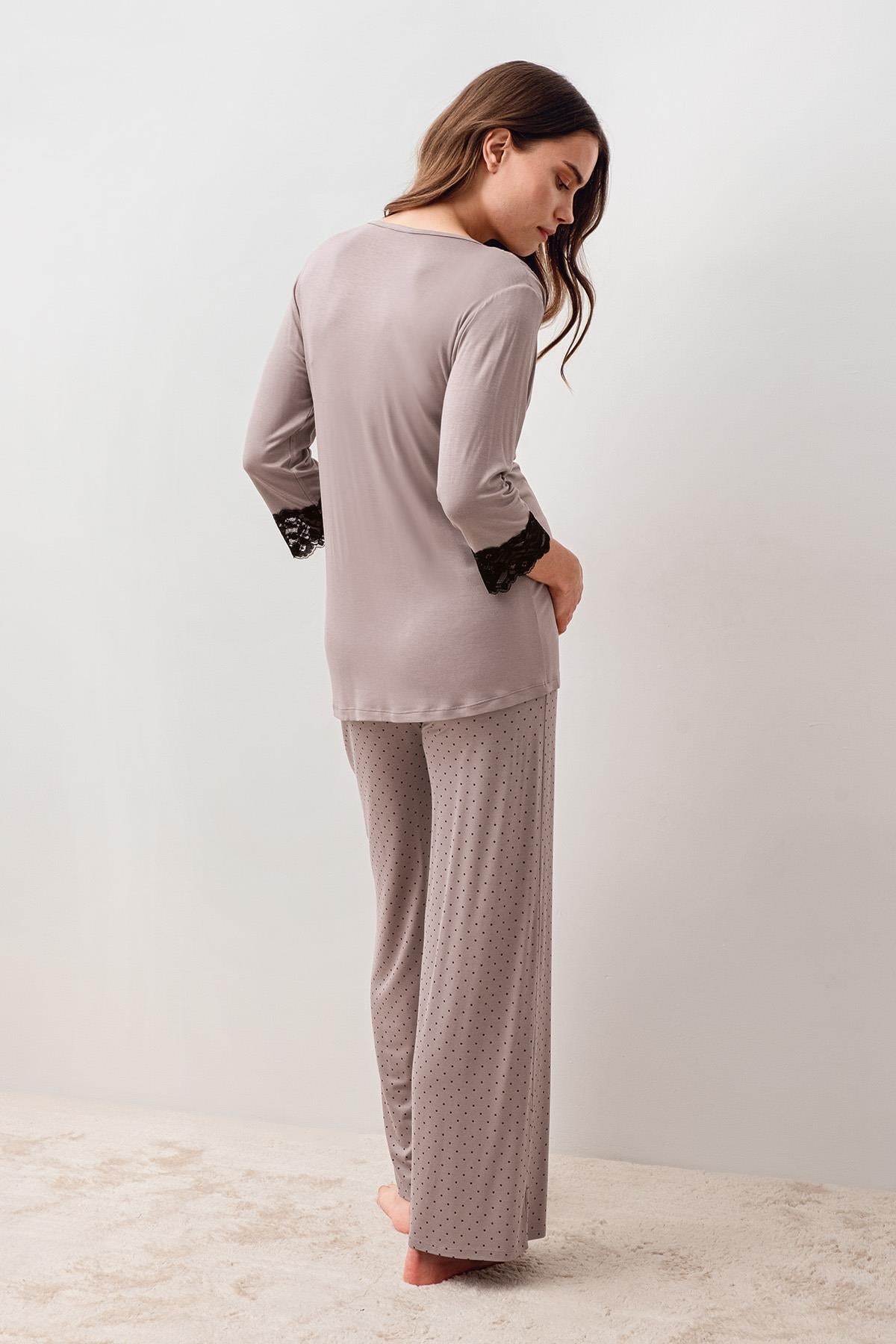 Uzun Kollu Puantiyeli Likralı Viskoz Hamile Sabahlık Pijama Takım 20307