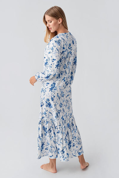 Termal Uzun Kollu Düğmeli Desenli Esnek Yumuşak Dokulu Gecelik 18110