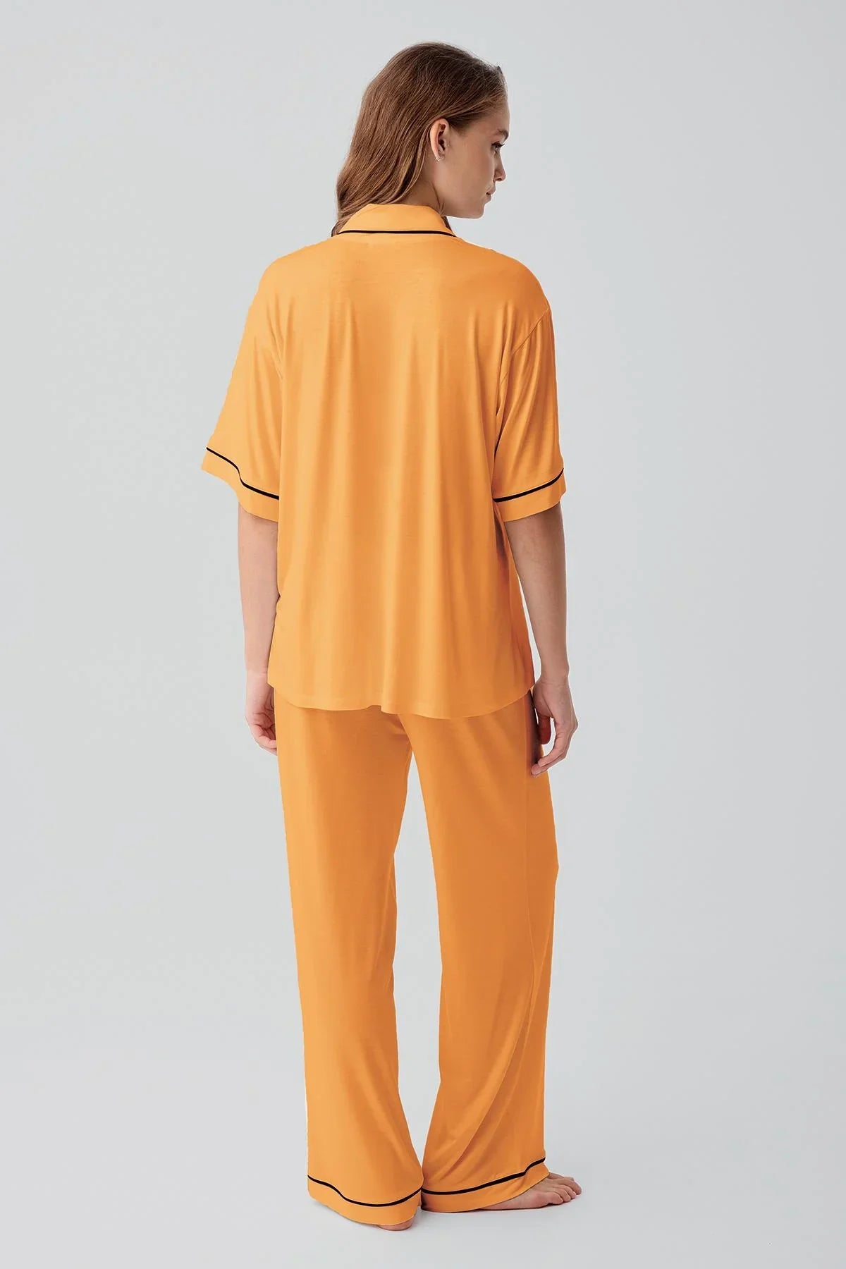 Kısa Kollu Düğmeli Oversize Esnek Viskoz Pijama Takım 19210 - Artış Collection