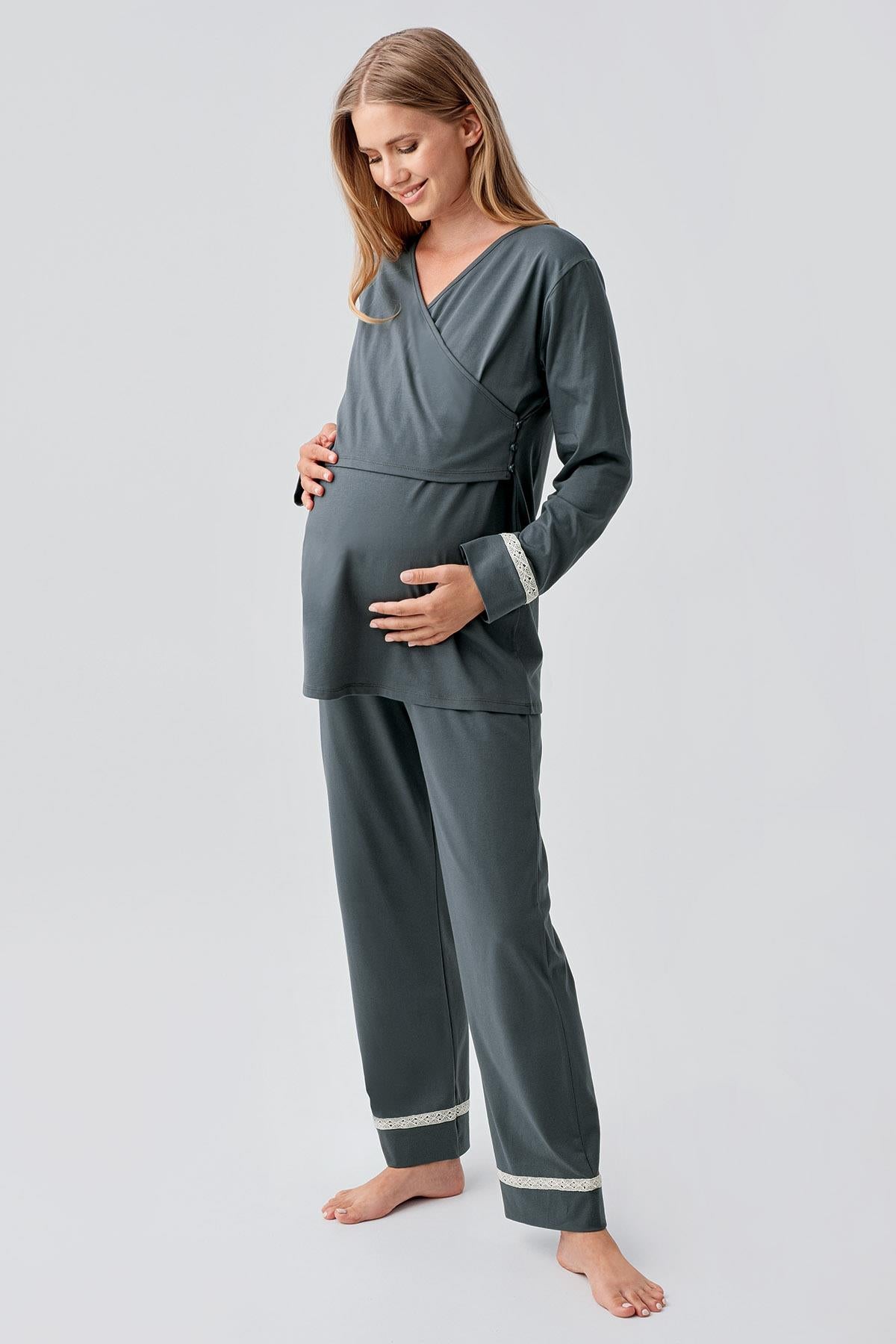 Uzun Kollu Esnek Pamuklu Hamile Pijama Takım 18201