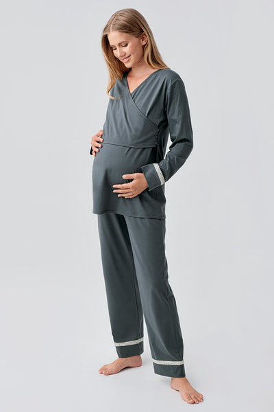 Uzun Kollu Esnek Pamuklu Hamile Pijama Takım 18201