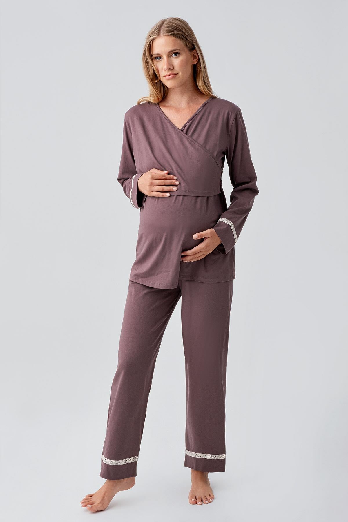 Uzun Kollu Esnek Pamuklu Hamile Pijama Takım 18201