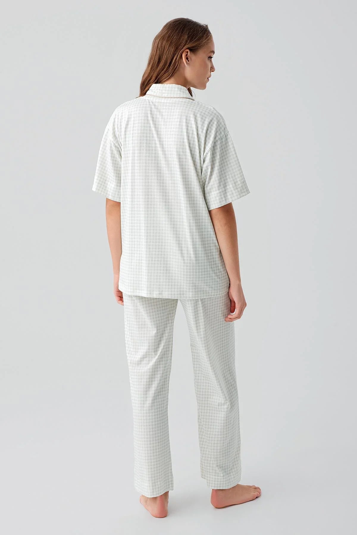 Kısa Kollu Düğmeli Cepli Pötikare Pamuklu Pijama Takım 19201 - Artış Collection