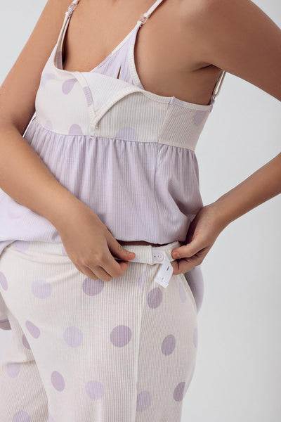 Polka Dot Strap Flexible Viscose Maternity Pajama Set 16301