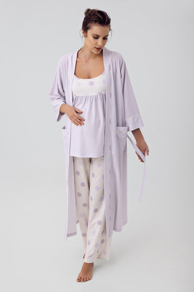 Puantiyeli Askılı Esnek Viskon Hamile Pijama Takımı 16301 - Artış Collection