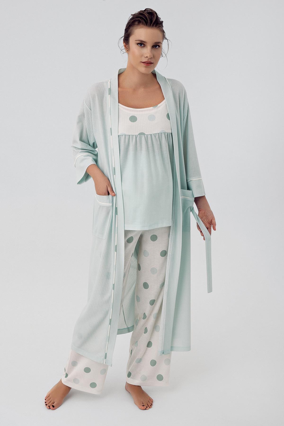 Puantiyeli Askılı Esnek Viskon Hamile Pijama Takımı 16301 - Artış Collection
