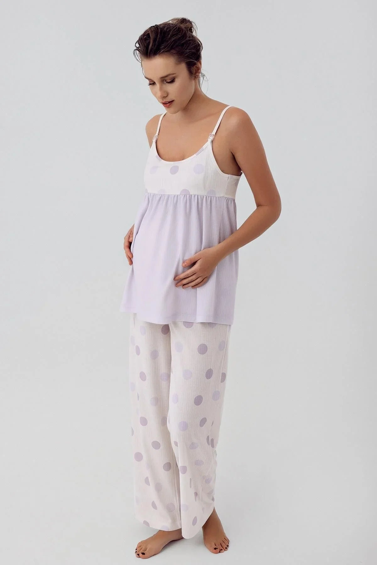 Polka Dot Strappy Viscose Maternity Pajama Set 16201