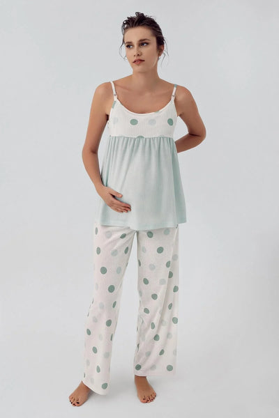 Puantiyeli Askılı Viskoz Hamile Pijama Takımı 16201