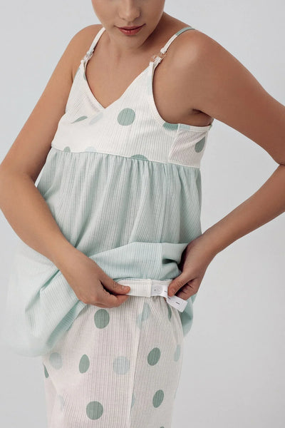 Puantiyeli Askılı Viskoz Hamile Pijama Takımı 16201