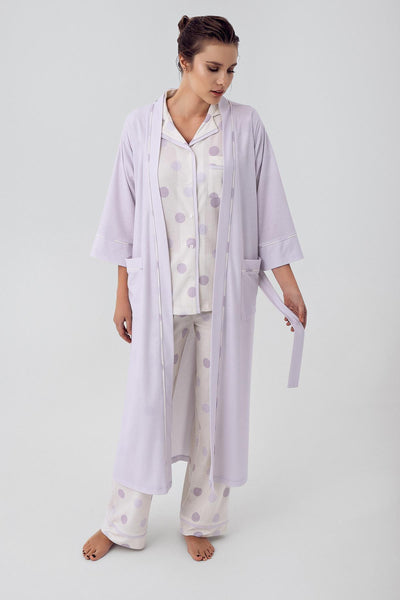 Puantiyeli Düğmeli Kısa Kollu Esnek Viskon Sabahlık Pijama Takımı 16310 - Artış Collection