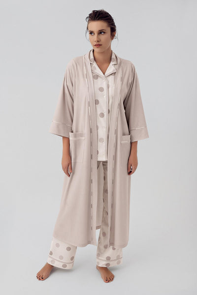 Puantiyeli Düğmeli Kısa Kollu Esnek Viskon Sabahlık Pijama Takımı 16310 - Artış Collection