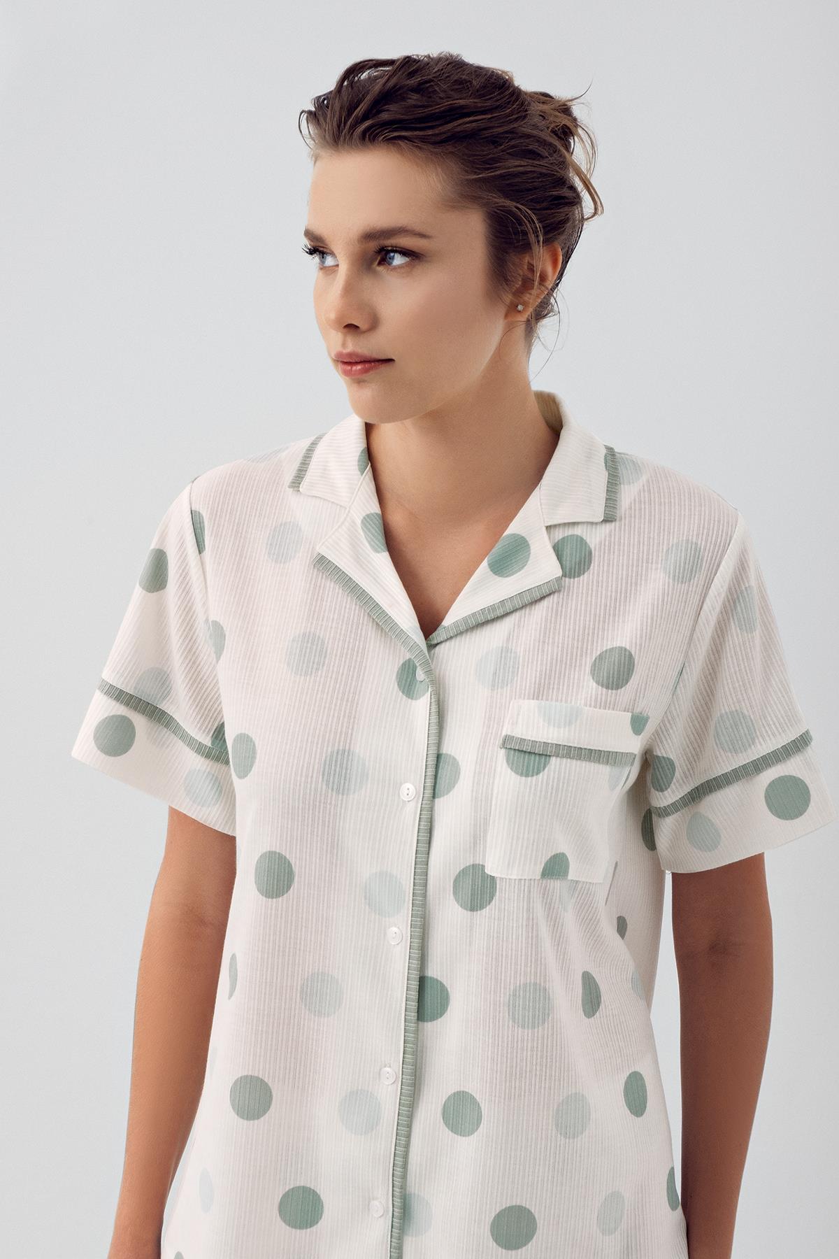 Polka Dot Buttoned Short Sleeve Viscose Pajama Set 16200