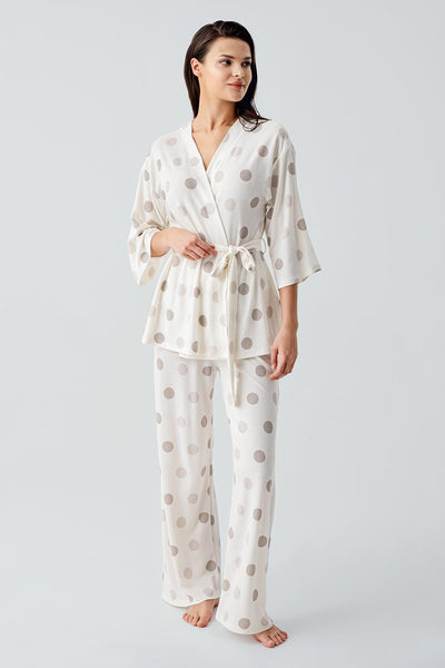 Trukvakar Kol Puantiyeli Kimono Esnek Viskoz Pijama Takım 17212