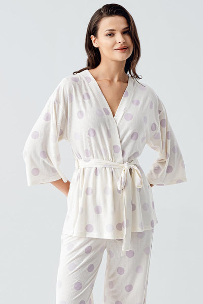 Trukvakar Kol Puantiyeli Kimono Esnek Viskoz Pijama Takım 17212