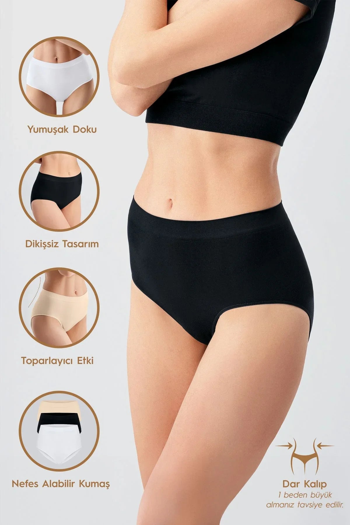 Seamless 3'lü Paket (Dikişsiz) Yüksek Bel Bato Külot 27K01
