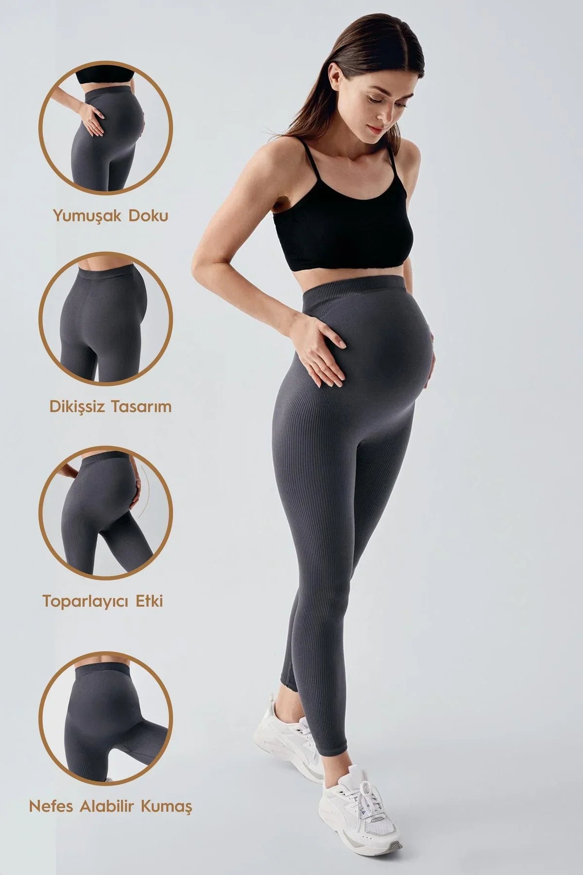 Seamless (Dikişsiz) Fitilli Yüksek Bel Toparlayıcı Ekstra Esnek Spor Hamile Tayt 26FS2