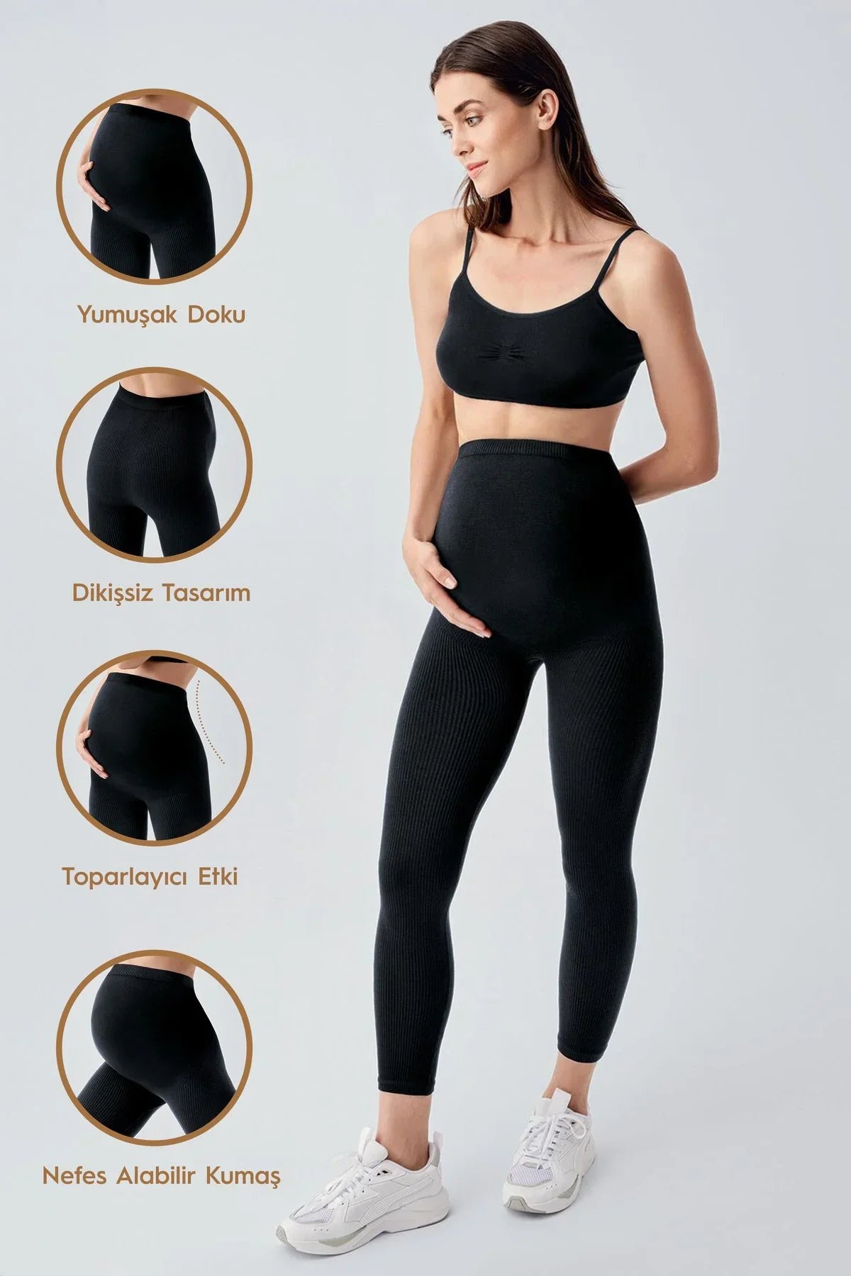 Seamless (Dikişsiz) Fitilli Yüksek Bel Toparlayıcı Ekstra Esnek Spor Hamile Tayt 26FS2