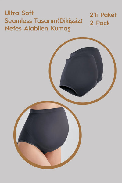 Seamless (Dikişsiz) Yumuşak Dokulu Esnek Hamile Külodu 2'li Paket 27K03