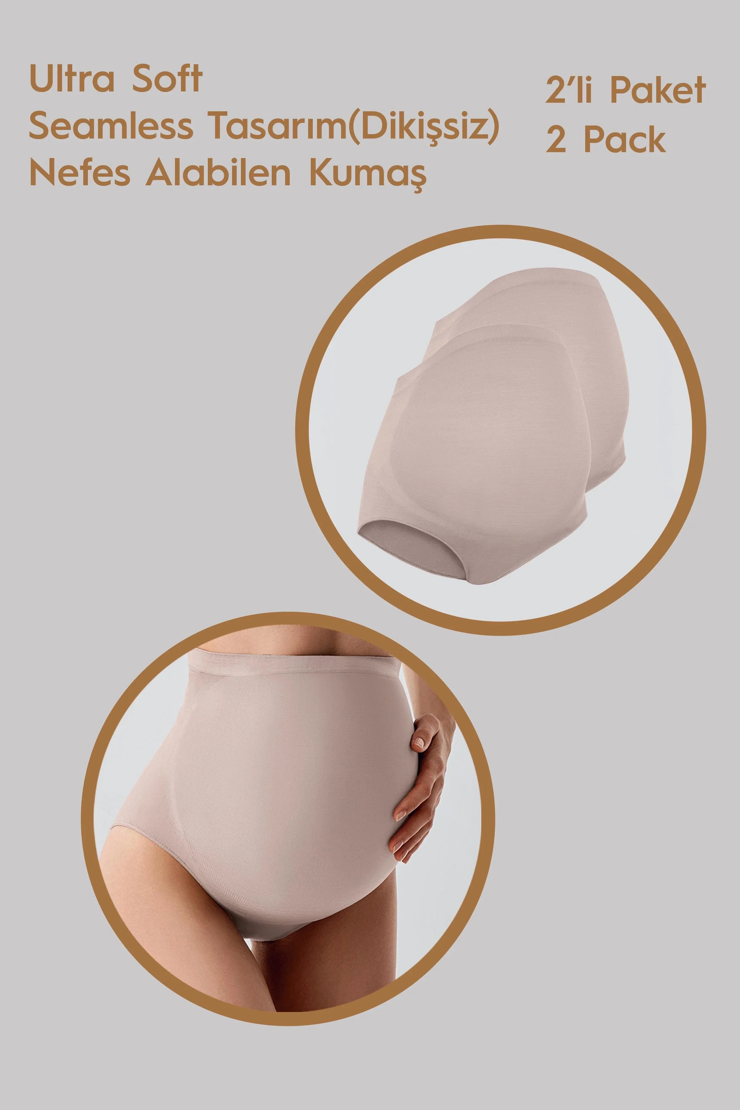 Seamless (Dikişsiz) Yumuşak Dokulu Esnek Hamile Külodu 2'li Paket 27K03