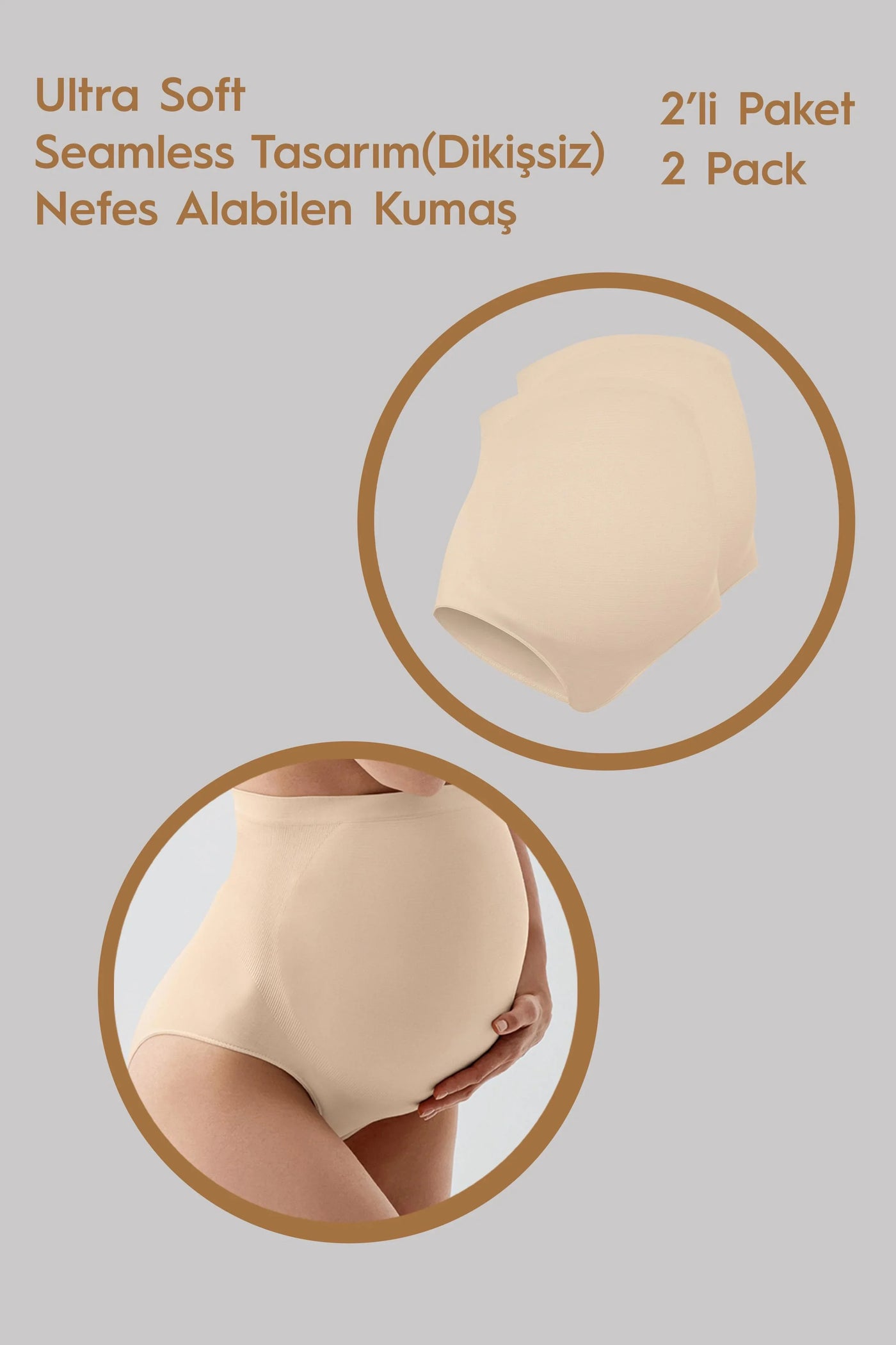 Seamless (Dikişsiz) Yumuşak Dokulu Esnek Hamile Külodu 2'li Paket 27K03