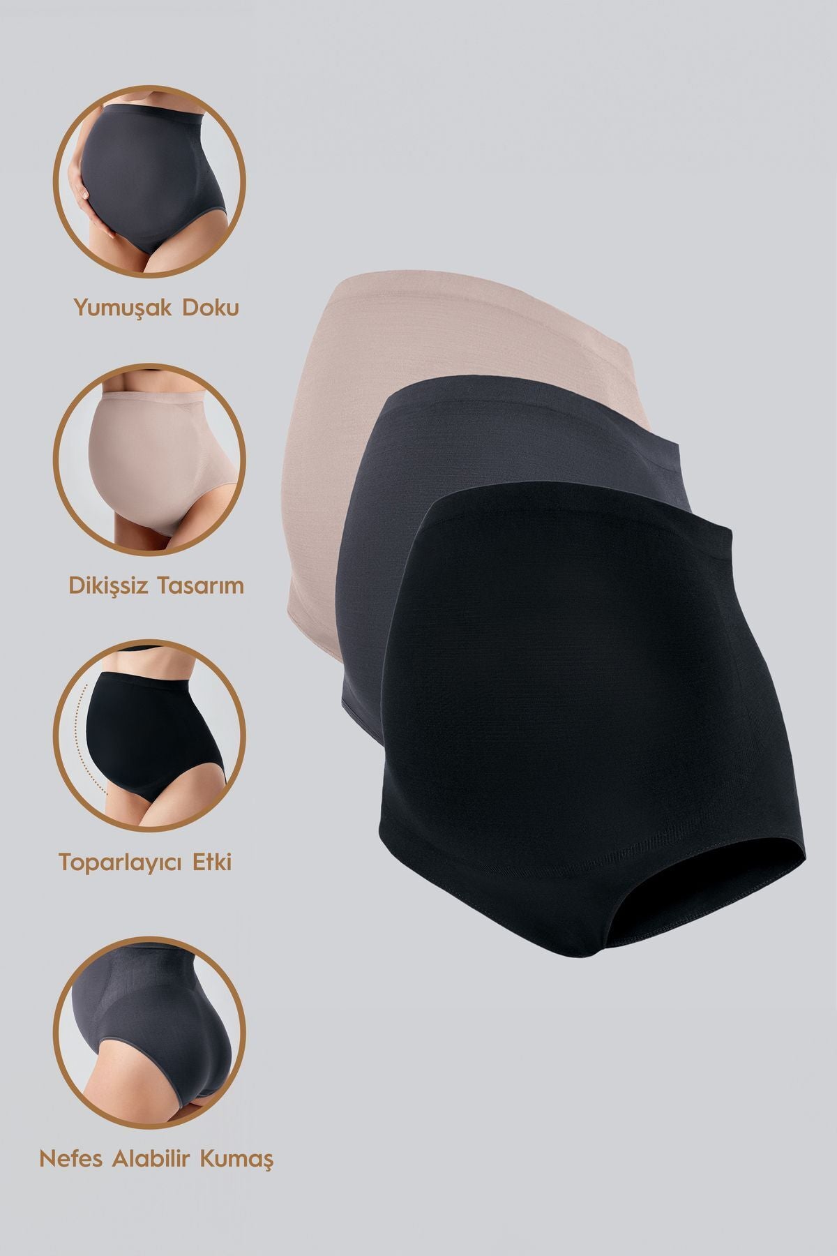 Seamless (Dikişsiz) Yumuşak Dokulu Esnek Hamile Külodu 3'lü Paket 27K02
