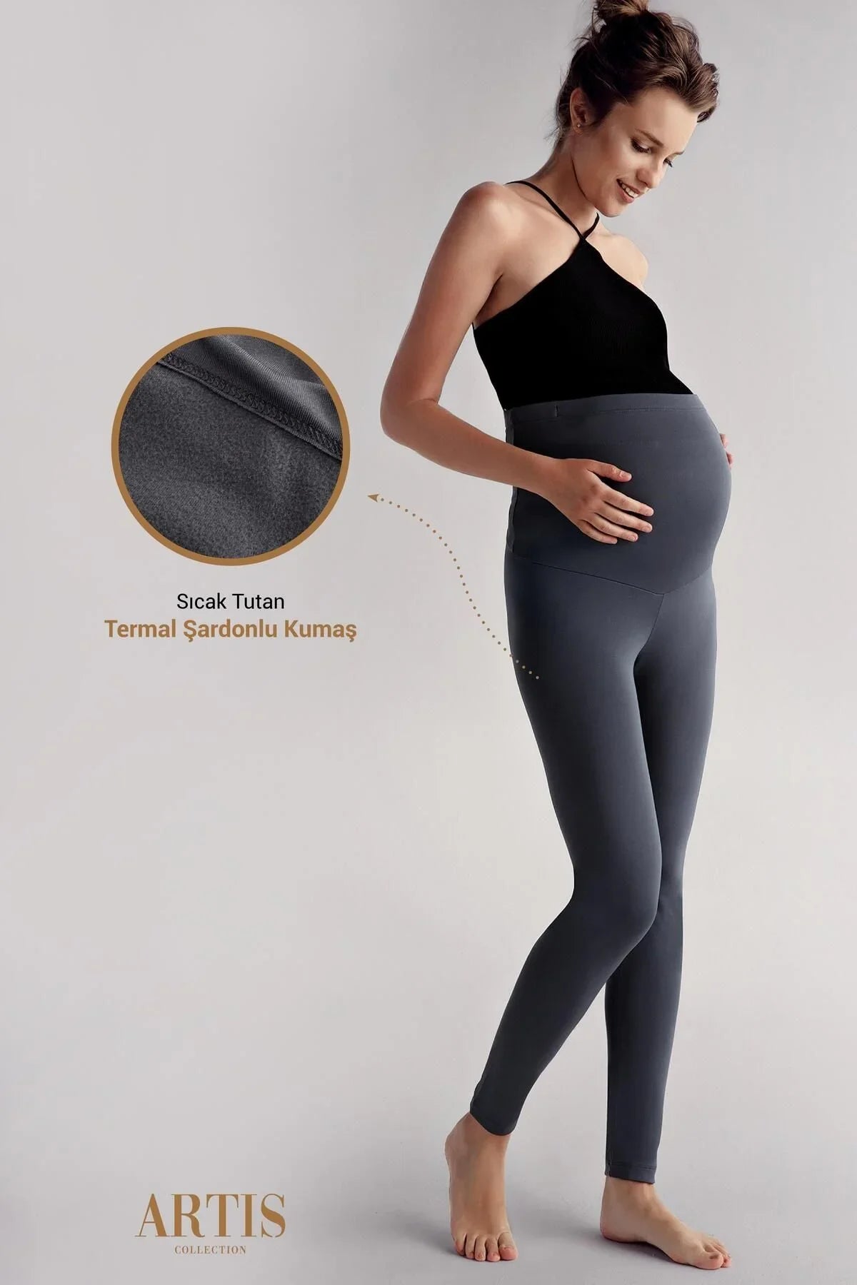 Termal Şardonlu Sıcak Tutan Esnek Beli Ayarlanabilir Kışlık Hamile Tayt T10
