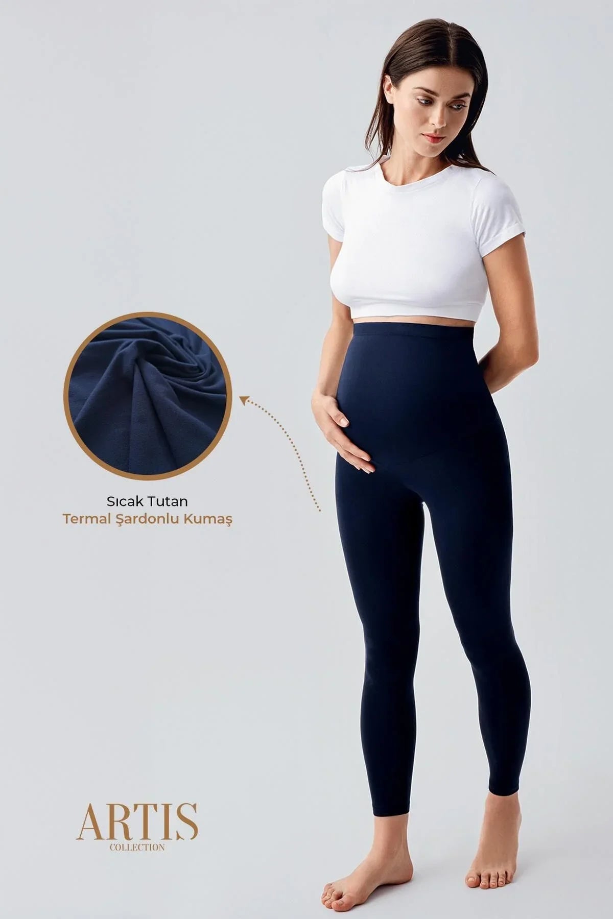 Termal Şardonlu Sıcak Tutan Esnek Beli Ayarlanabilir Kışlık Hamile Tayt T10