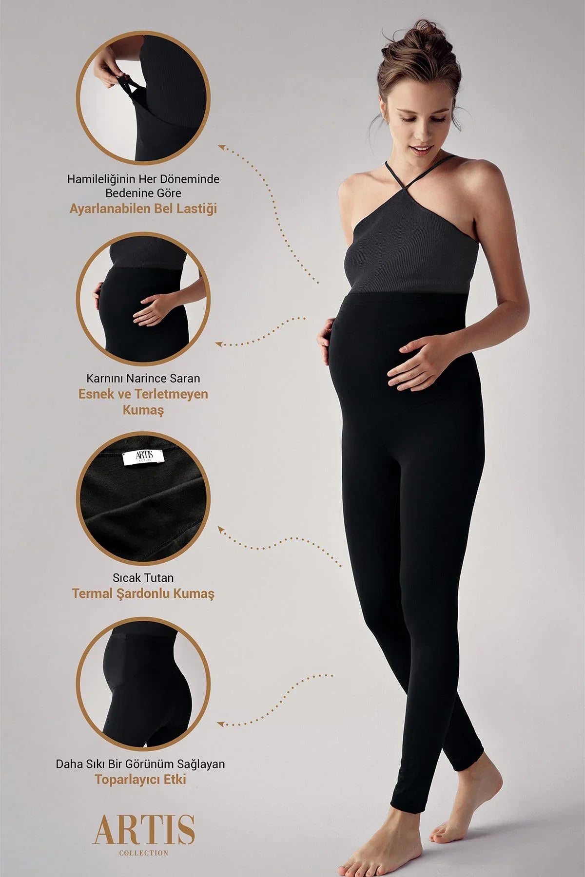 Termal Şardonlu Sıcak Tutan Esnek Beli Ayarlanabilir Kışlık Hamile Tayt T10