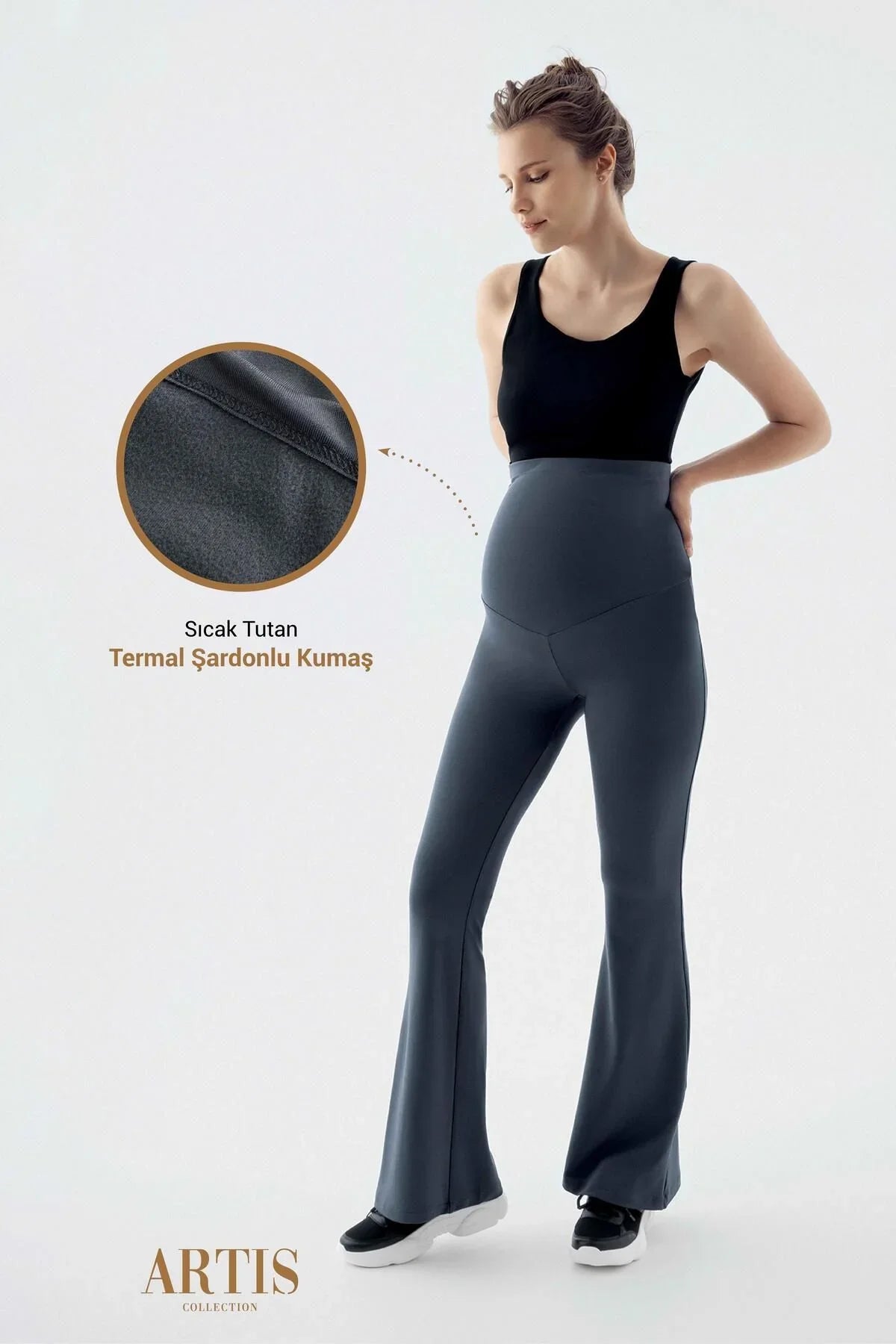 Termal Şardonlu Sıcak Tutan Esnek Beli Ayarlanabilir Kışlık İspanyol Paça Hamile Tayt T18