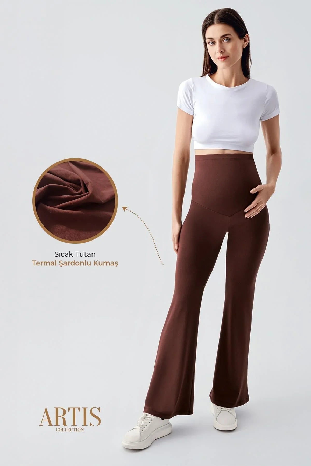 Termal Şardonlu Sıcak Tutan Esnek Beli Ayarlanabilir Kışlık İspanyol Paça Hamile Tayt T18