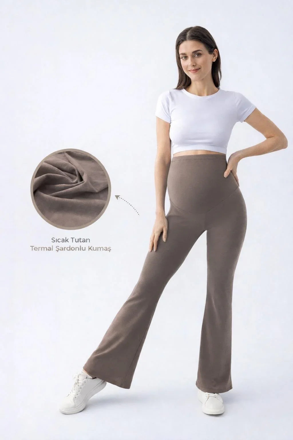 Termal Şardonlu Sıcak Tutan Esnek Beli Ayarlanabilir Kışlık İspanyol Paça Hamile Tayt T18 - Artış Collection