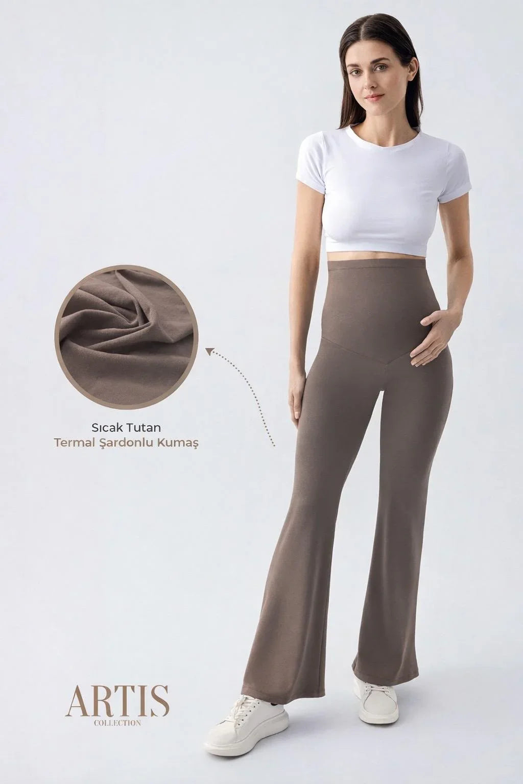 Termal Şardonlu Sıcak Tutan Esnek Beli Ayarlanabilir Kışlık İspanyol Paça Hamile Tayt T18 - Artış Collection