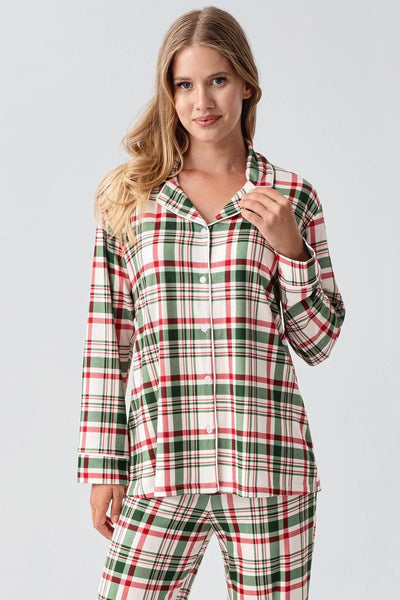 Termal Uzun Kollu Düğmeli Ekose Desenli Esnek Yumuşak Dokulu Pijama Takım 18221