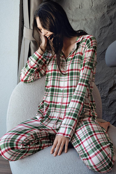 Termal Uzun Kollu Düğmeli Ekose Desenli Esnek Yumuşak Dokulu Pijama Takım 18221