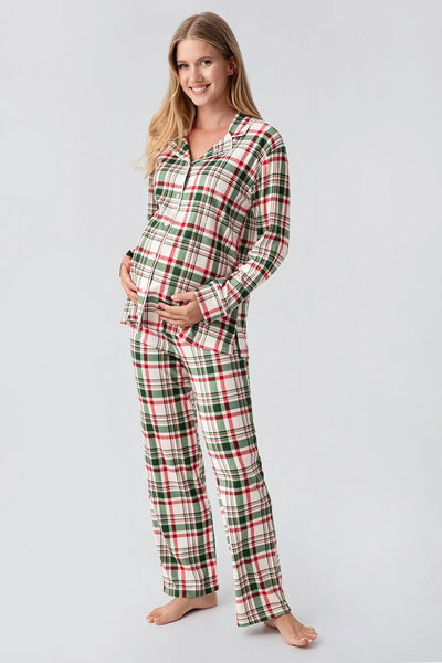 Termal Uzun Kollu Düğmeli Ekose Desenli Esnek Yumuşak Dokulu Pijama Takım 18221