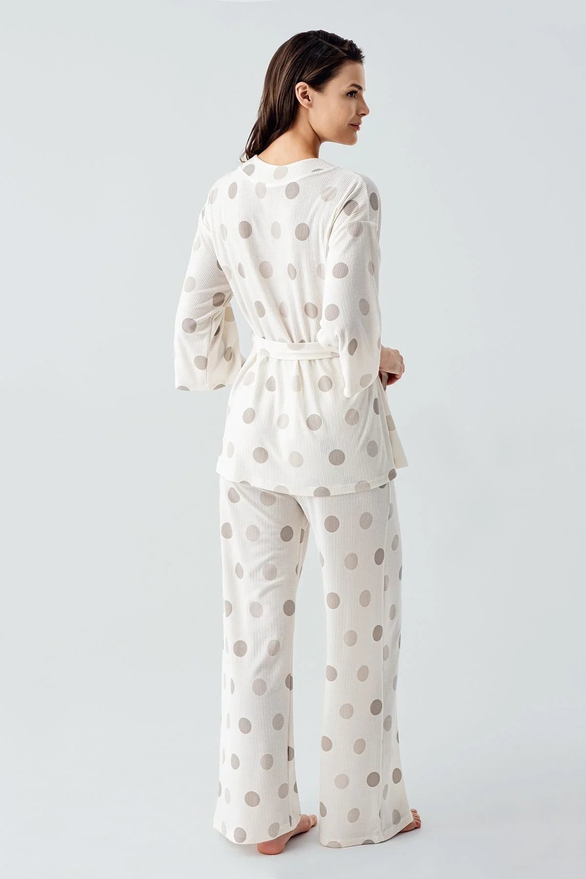 Truvakar Kol Puantiyeli Kimono Esnek Viskoz Pijama Takım 17212