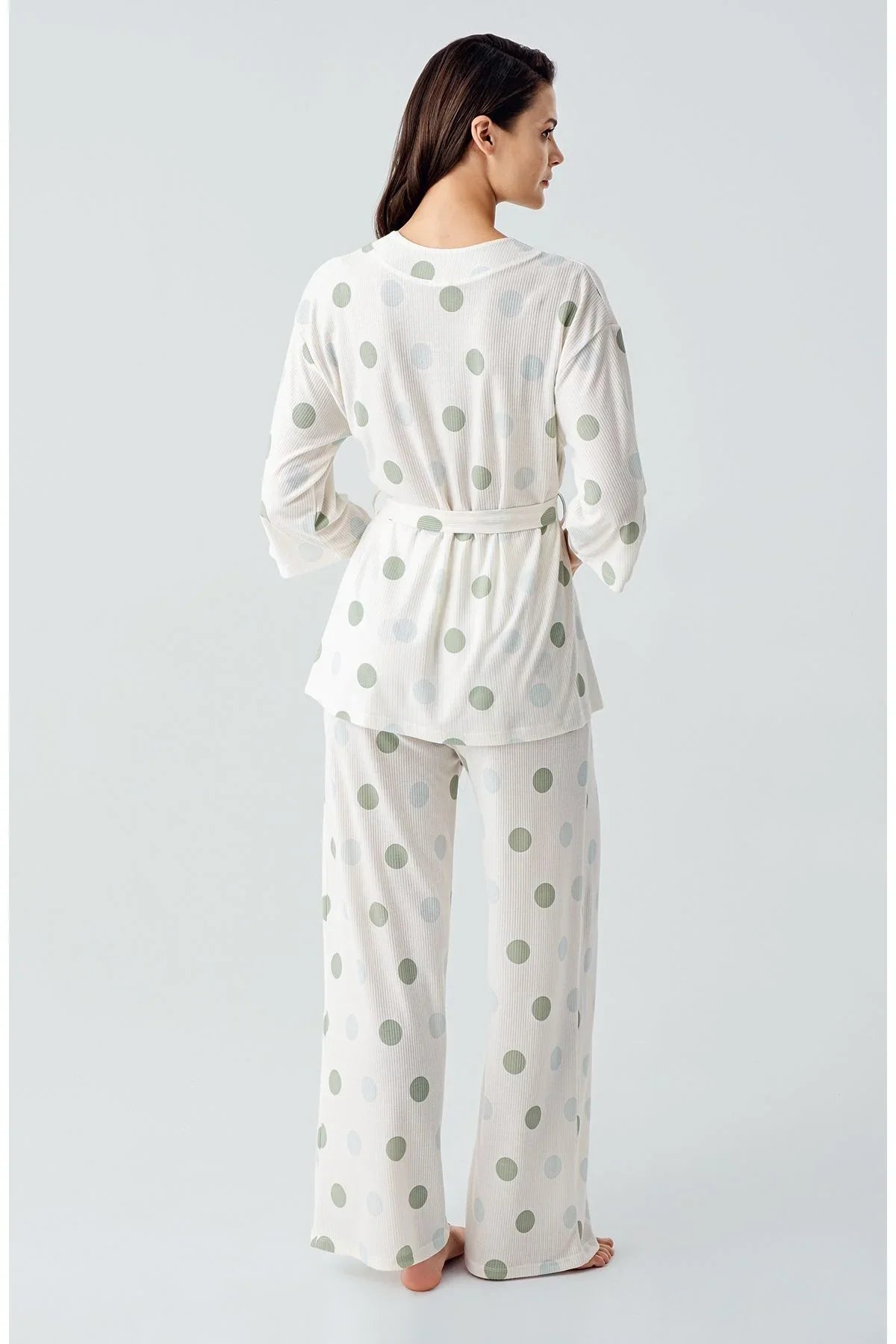 Truvakar Kol Puantiyeli Kimono Esnek Viskoz Pijama Takım 17212