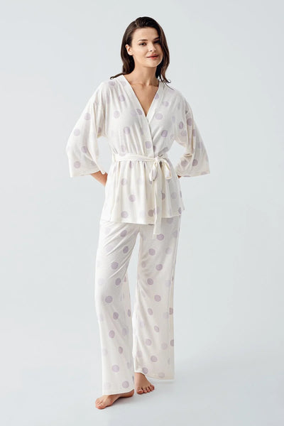 Truvakar Kol Puantiyeli Kimono Esnek Viskoz Pijama Takım 17212